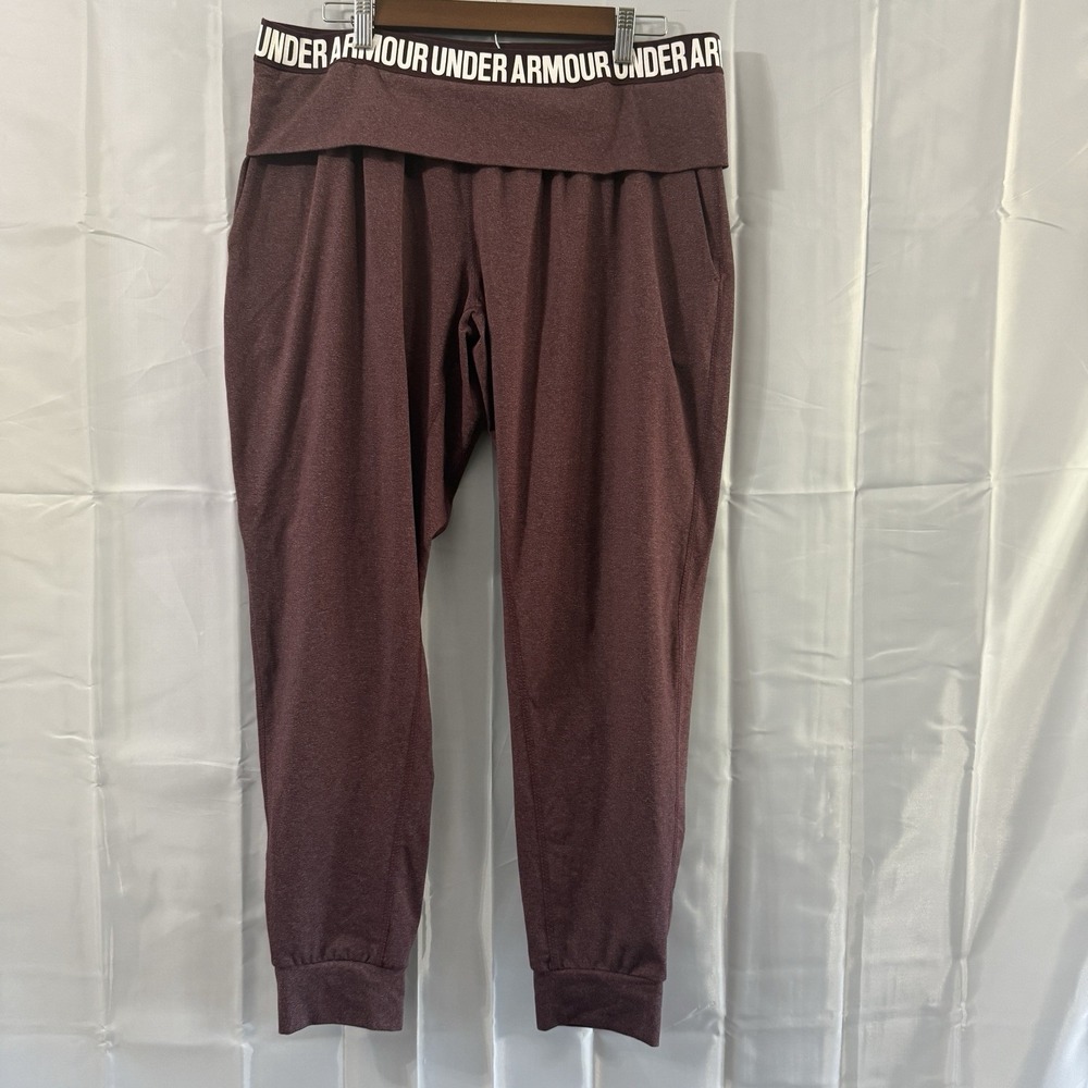Under Armour Downtown Logo Band Womens L/XL Wine Loose Fit Yoga Tapered Jogger *